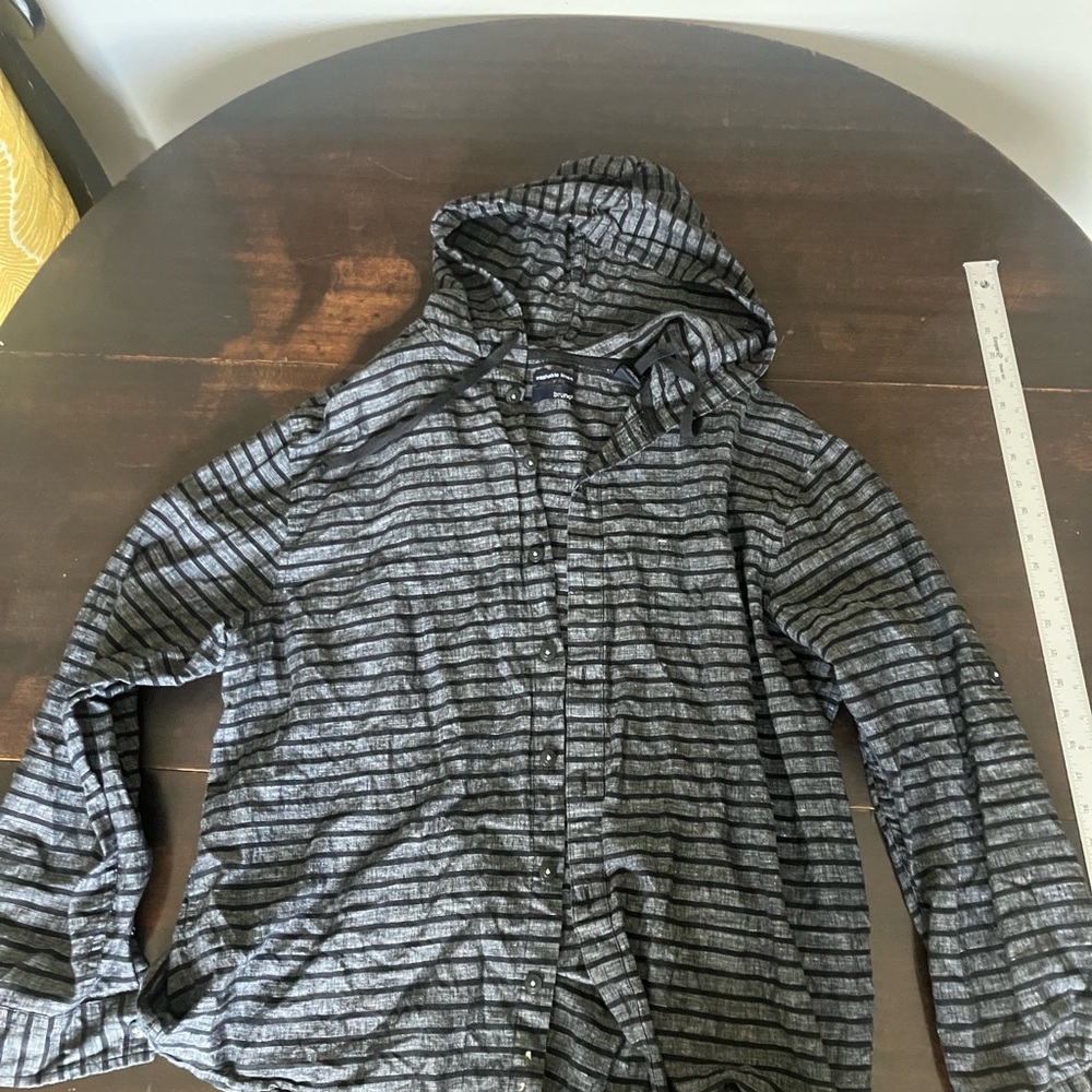 Striped Gray Hooded Shirt Bruno Linen blend XL